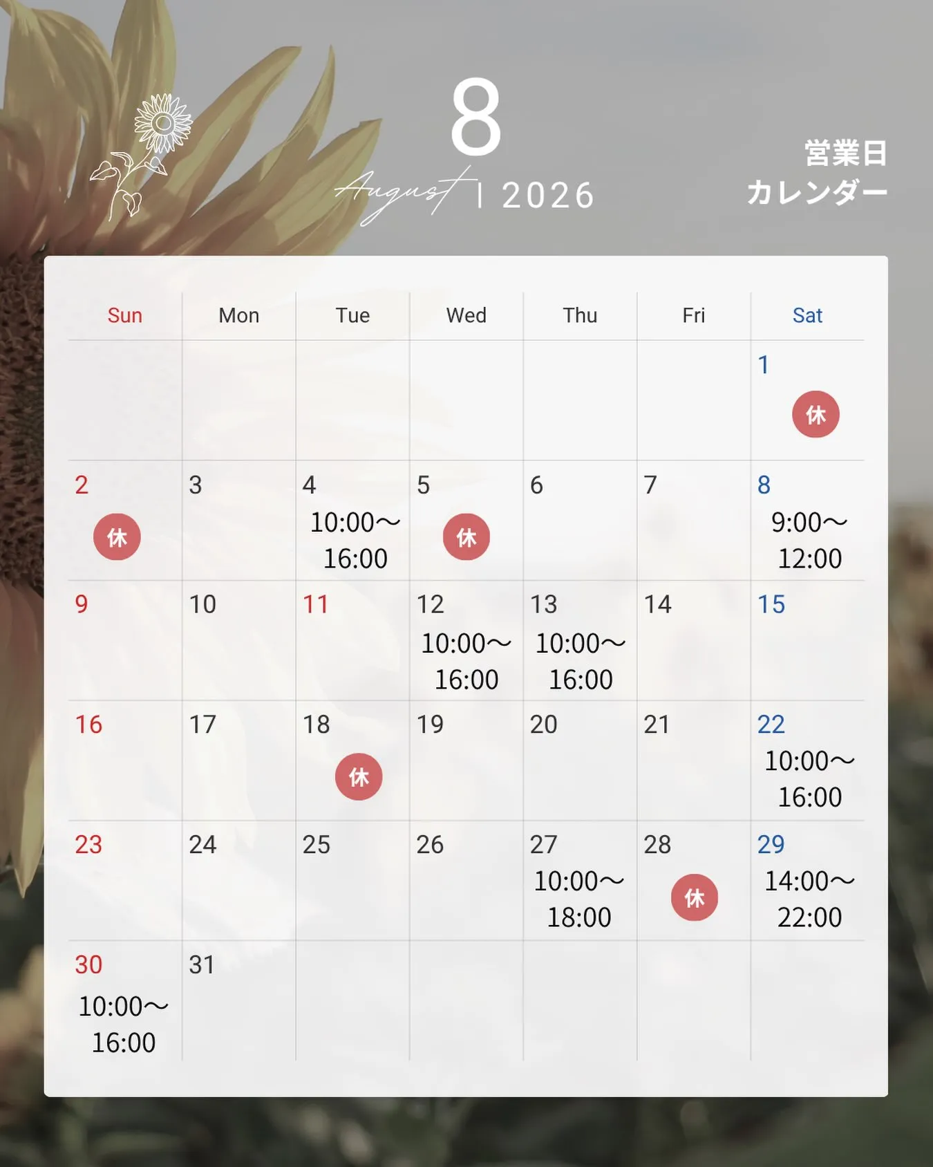 【8月の予定】